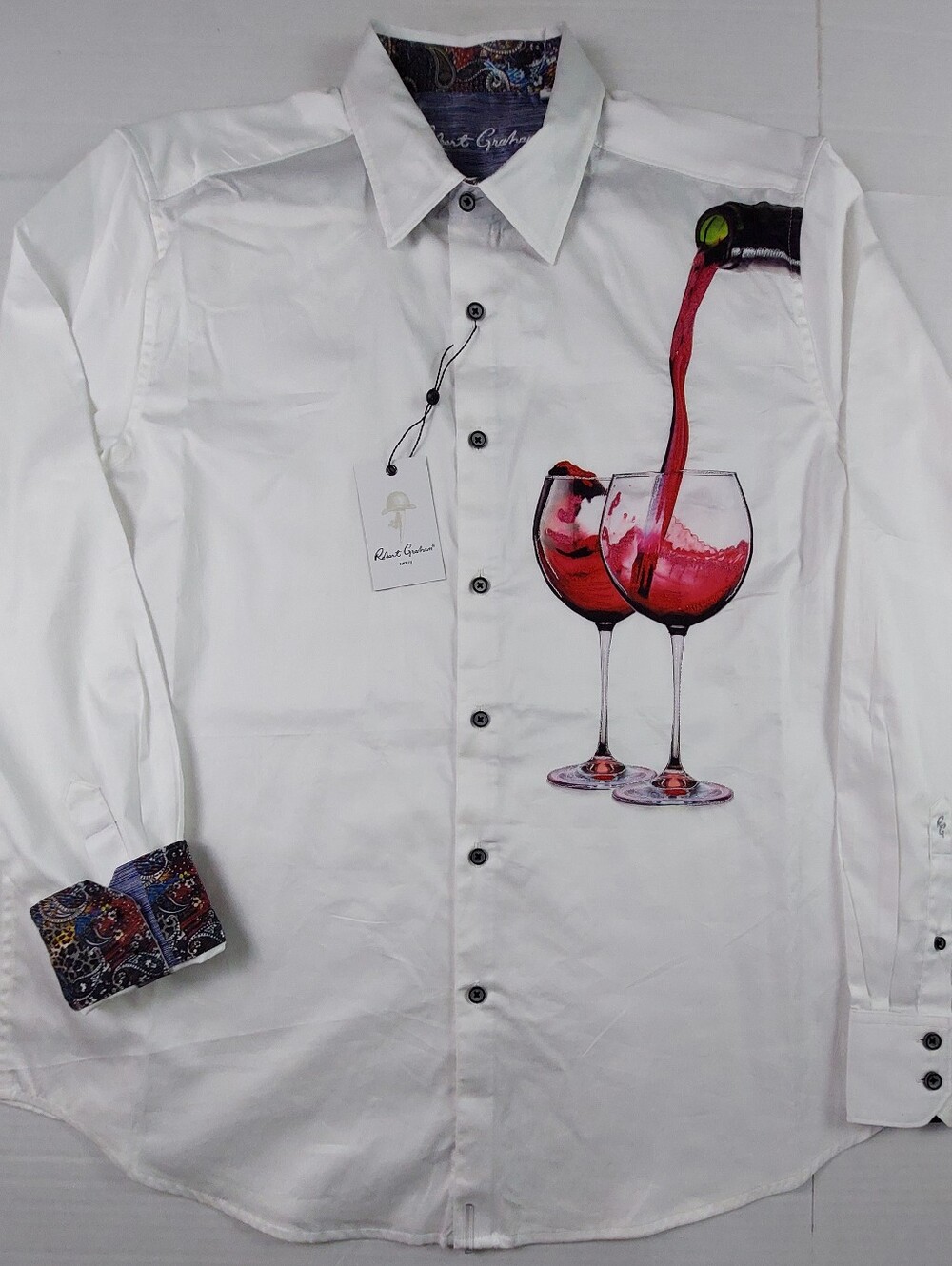 Robert Graham Date Night White Dress Shirt Mens 2XL XXL Red Wine Pour NWT $228